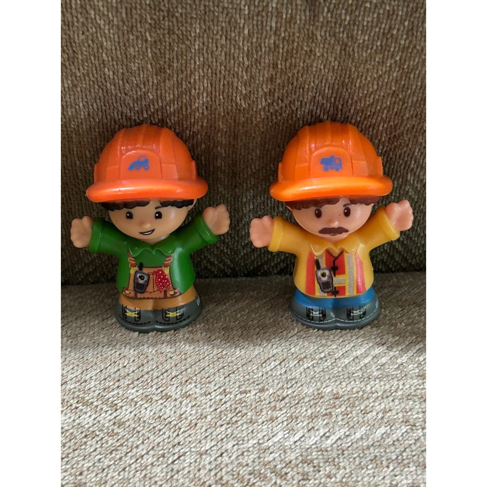 Fisher Price Little People Construction Workers Figures Lot of 2 Orange Hard Hat